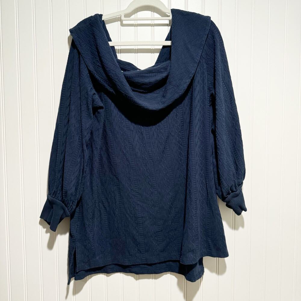 Anthropologie Navy Blue Cableknit Off The Shoulder Sweater Plus Size 1X - Picture 2 of 7